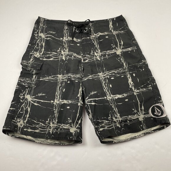 Volcom Board Shorts Men’s Size 32 Black Gray Surf Beach Summer Swim Trunks - Picture 1 of 12